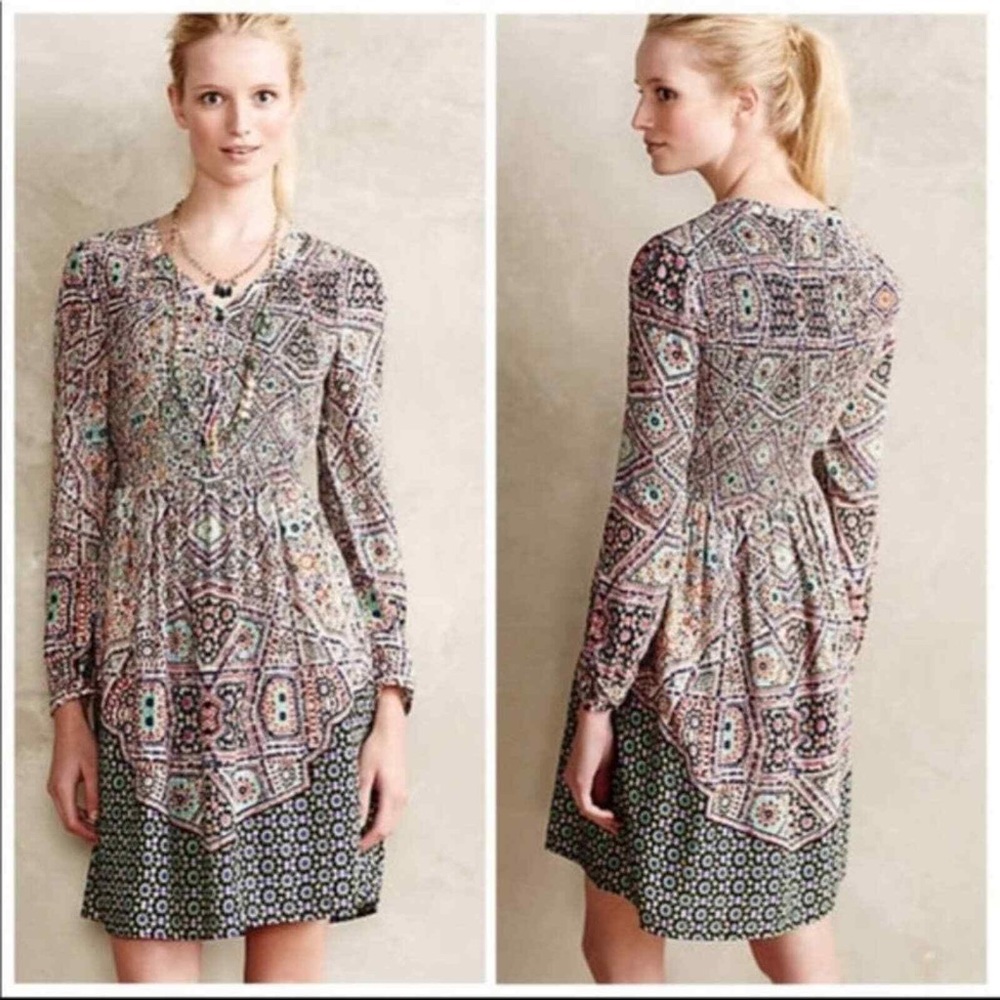 Anthropologie Maeve colourful abstract print smocked top dress